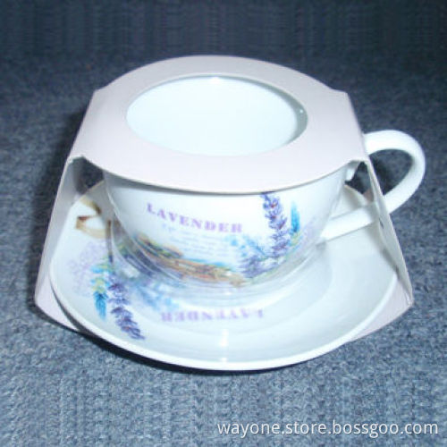 220cc Tea Cup and Saucer Set in Printed Display Box+PVC Box, Lavender Design